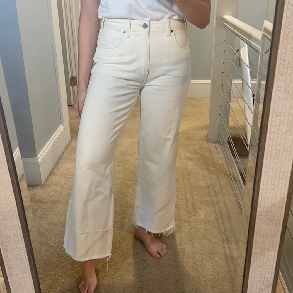 Abercrombie Ecru High Rise Cropped Wide Leg Jean - cream